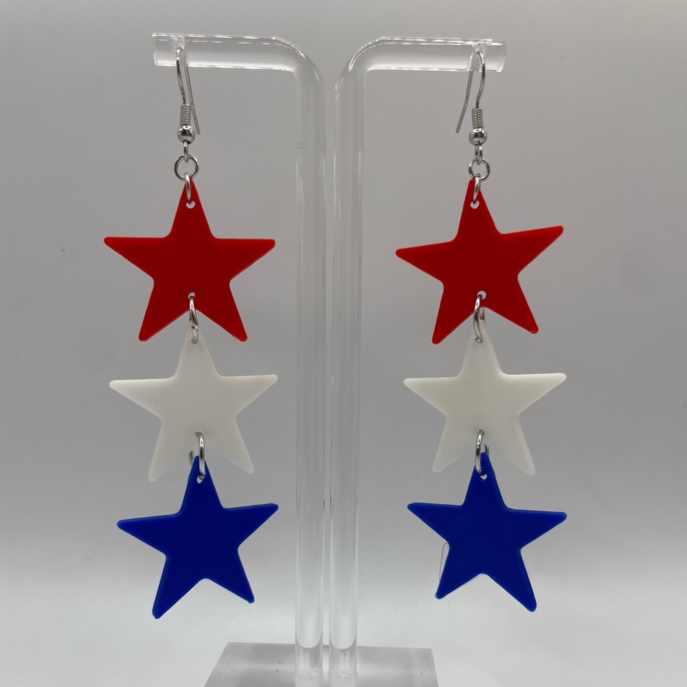 3D printed red white and blue star earrings